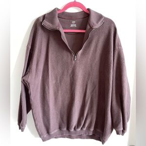 Aerie Mauve/Taupe Ribbed Quarter Zip